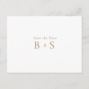 Einfache Gold Monogram White Wedding Save the Date Postkarte