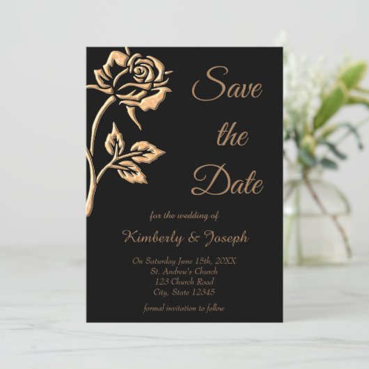Einfache Gold-Rose Save The Date (Stehend Vorderseite)