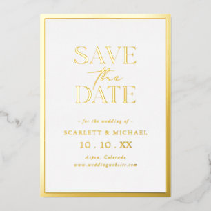 Einfache Gold Save-The-Date-Karte Folieneinladung