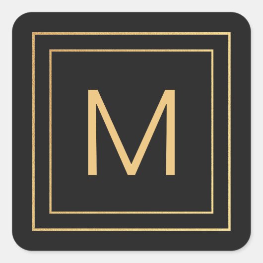 Einfache Gold | Schwarz | Monogramm Quadratischer Aufkleber (Vorderseite)
