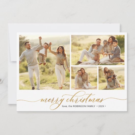 Einfache Gold Script 4 Foto Collage Weihnachten (Vorderseite)
