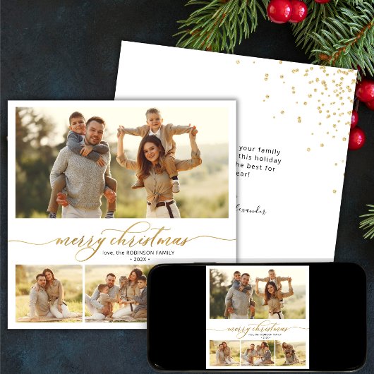 Einfache Gold Script 4 Multi-Foto Weihnachten