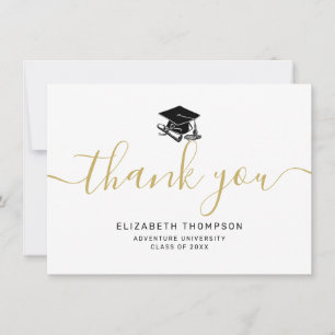 Einfache Gold Script Black Grad Cap Abschluss Dankeskarte