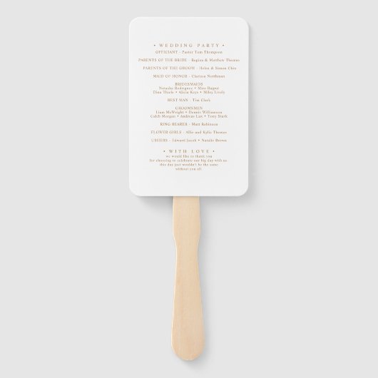 Einfache Gold Script-Hochzeitsprogrammierung Fächer (Rückseite)