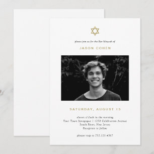 Einfache Gold Star von David   Foto Bar Mitzvah Einladung