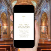 Einfache Gold Text Cross Erste Heilige Kommune Einladung