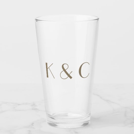 Einfache Gold-Text-Initialen Hochzeit Glas (Vorderseite)