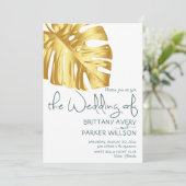 Einfache Gold Tropical Wedding Einladung (Stehend Vorderseite)