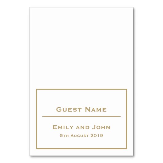 Einfache Gold-Typografie und Border/Gast-Name Tischnummer (Vorderseite)