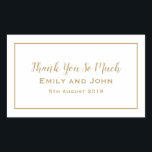 Einfache Gold-Typografie und Frame-Gastgeschenk Ho Rechteckiger Aufkleber<br><div class="desc">Praktische Aufkleber für Ihre Gastgeschenke Hochzeiten,  um die Minimalistische Gold Hochzeitskollektion zu erfüllen. Personalisieren Sie den Text einfach,  und Sie können den Hintergrund und die Textfarben ändern,  wenn Sie möchten.</div>