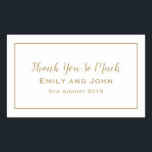 Einfache Gold-Typografie und Frame-Gastgeschenk Ho Rechteckiger Aufkleber<br><div class="desc">Praktische Aufkleber für Ihre Gastgeschenke Hochzeiten,  um die Minimalistische Gold Hochzeitskollektion zu erfüllen. Personalisieren Sie den Text einfach,  und Sie können den Hintergrund und die Textfarben ändern,  wenn Sie möchten.</div>
