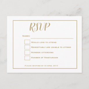 Einfache Gold-Typografie und RSVP für RahmenWeddin Postkarte