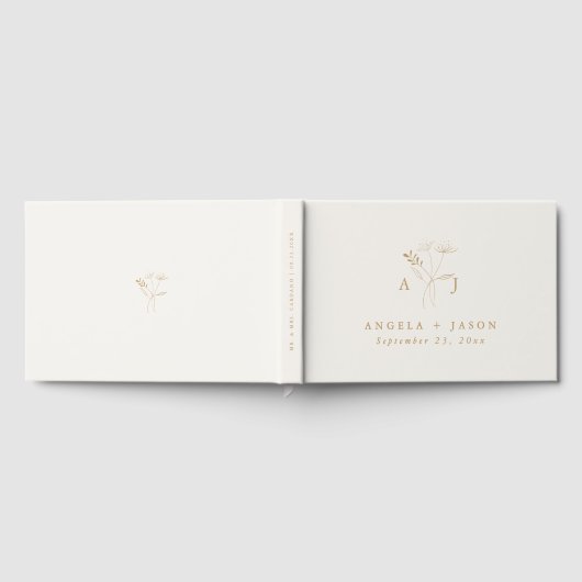 Einfache Gold und Beige | Botanische Monogramm-Hoc Gästebuch (Voll)