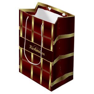 Einfache Gold- und Burgundy-Prüfung Mit Monogramm Mittlere Geschenktüte