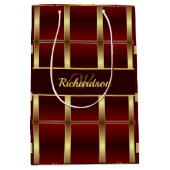Einfache Gold- und Burgundy-Prüfung Mit Monogramm Mittlere Geschenktüte (Vorderseite)