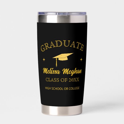 Einfache Golden Cap Typografy Abschluss Geschenkna Thermobecher (Rückseite)