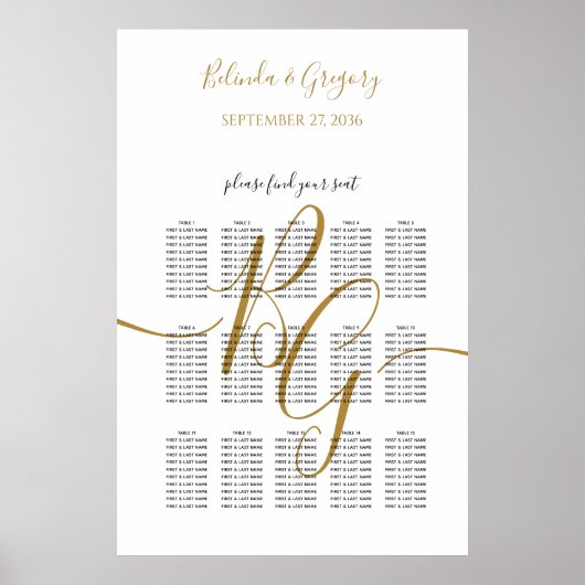 Einfache Golden Initial Wedding Seating Chart Poster (Vorne)