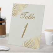 Einfache Golden Tropical Blätter Hochzeit Tischnum Sockelschild (In Situ)