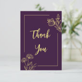 Einfache goldene Blume lila Dankeskarte (Stehend Vorderseite)