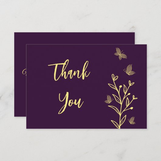 Einfache goldene Blume lila Dankeskarte (Vorne/Hinten)