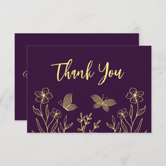 Einfache goldene Blume lila Dankeskarte (Vorne/Hinten)