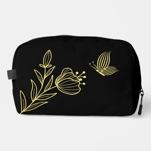 Einfache goldene Blume schwarz Waschbeutel (Vorderseite)
