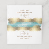 Einfache goldene Folie und Aqua-Blau-Grenze minima Platzkarte (Außenseite Aufgefaltet)