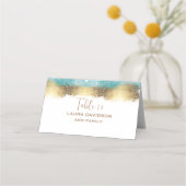 Einfache goldene Folie und Aqua-Blau-Grenze minima Platzkarte (Vorderseite)