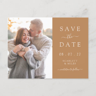 Einfache goldene Foto-Save-The-Date-Hochzeitsankün Ankündigungspostkarte