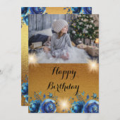 Einfache, goldene Geburtstagskarte individuell anp Einladung (Vorne/Hinten)