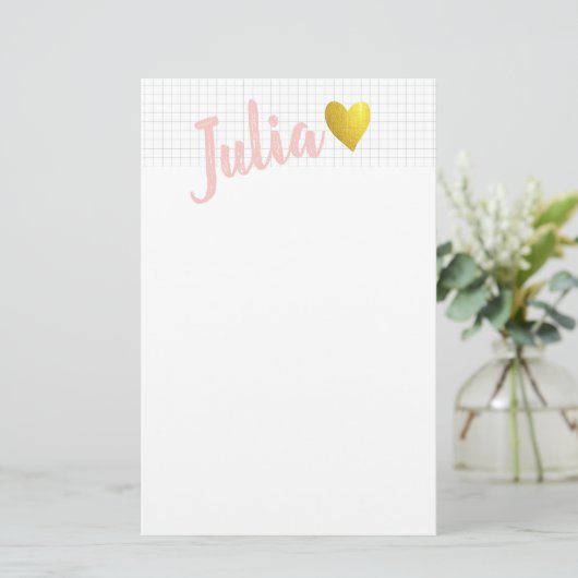 Einfache goldene Herz-Gitter Linien Rosa Personali Briefpapier (Stehend Vorderseite)