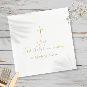 Einfache goldene Kreuz-Erstkommunion-Botschaft Serviette