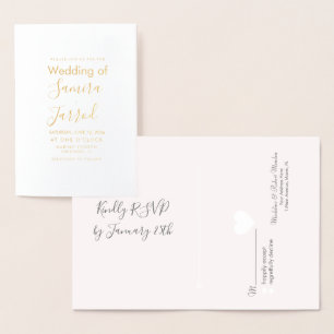 Einfache goldene Minimal-Herz-RSVP- und Hochzeitsk Folienkarte