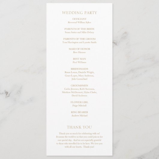 Einfache, goldene, moderne Hochzeit Programm (Rückseite)