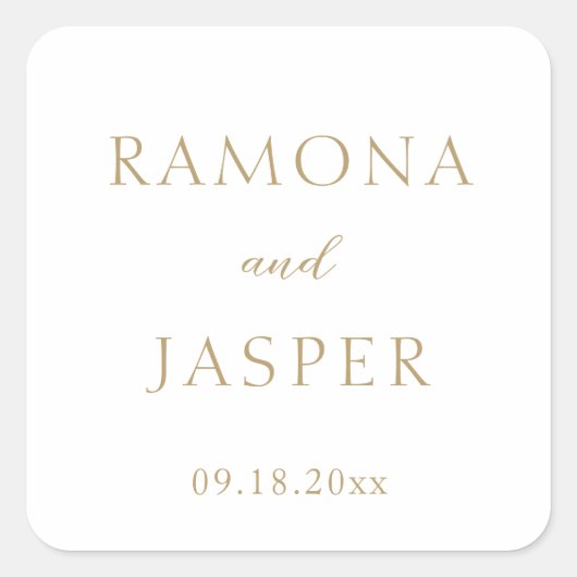 Einfache, goldene, moderne Hochzeit Quadratischer Aufkleber (Vorderseite)