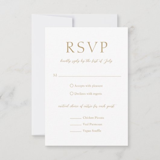 Einfache, goldene, moderne Hochzeit RSVP Karte (Vorderseite)