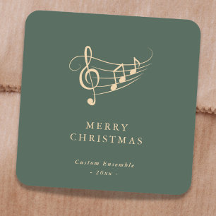 Einfache goldene Musiknoten Weihnachten Grün Quadratischer Aufkleber
