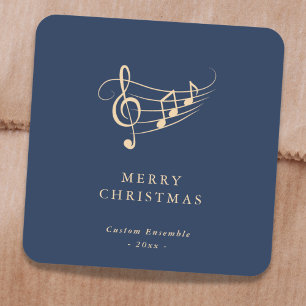 Einfache goldene Musiknoten Weihnachten Grün Quadratischer Aufkleber