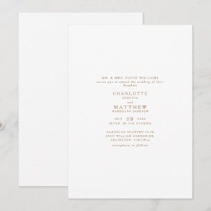Einfache goldene Text-only weiße Hochzeitseinladun Einladung