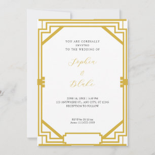 Einfache goldene und weiße Vintage-Art-Deco-Hochze Einladung