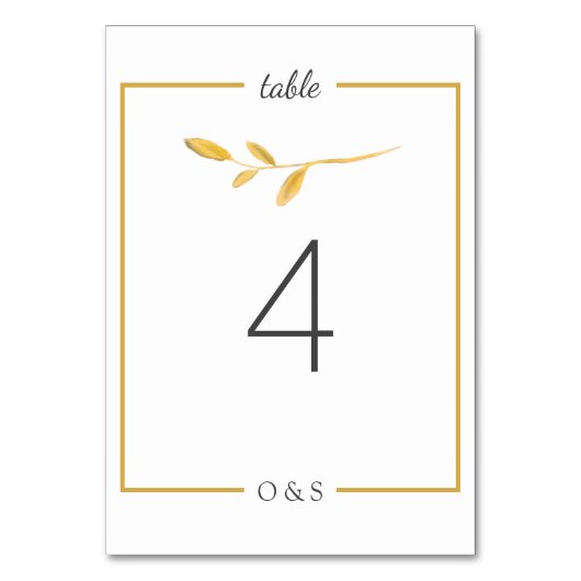 Einfache Goldfalle. Moderne Skripthochzeit Tischnummer (Vorderseite)