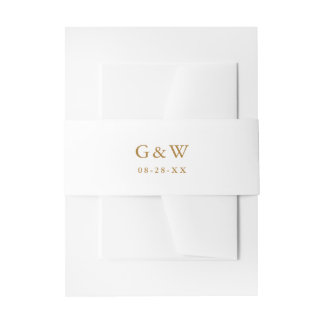 Einfache Goldfarbenmonogramme und Datumsangaben Einladungsbanderole