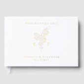 Einfache Goldfolien-Kherry-Blossom-Monogramm-Kranz Gästebuch (Vorderseite)