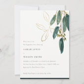 Einfache goldgrüne Eukalyptus-Foliage-Verlobung Einladung (Vorderseite)