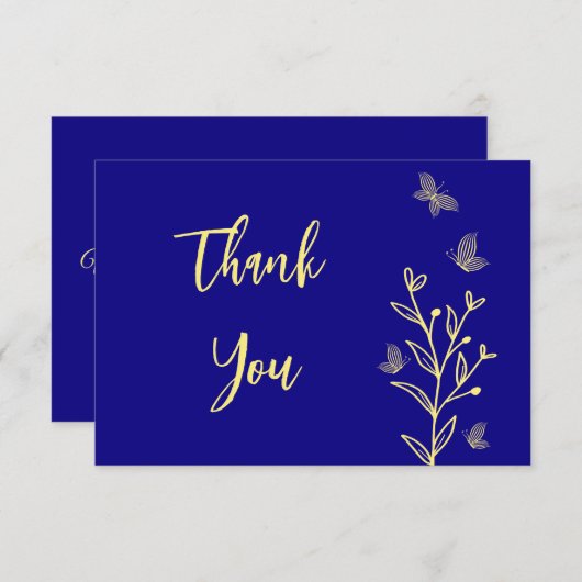 Einfache Goldhochzeit, königsblau, Blume Dankeskarte (Vorne/Hinten)