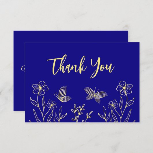 Einfache Goldhochzeit, königsblau, Blume Dankeskarte (Vorne/Hinten)