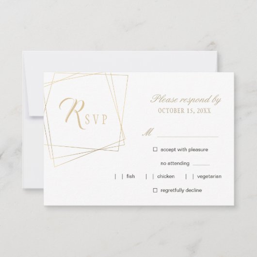 Einfache Goldkalligrafie-geometrische Rahmenhochze RSVP Karte (Vorderseite)