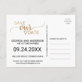 Einfache Goldkalligrafie-Hochzeit rettet das Datum Ankündigungspostkarte (Rückseite)