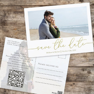 Einfache Goldkalligrafie Modernes Foto QR-Code Postkarte