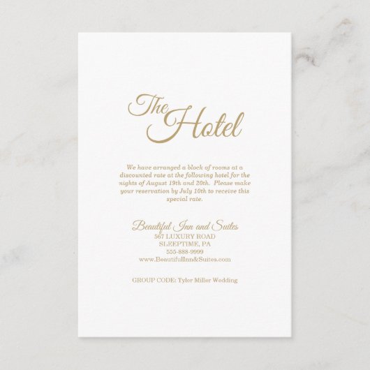 Einfache Goldkalligrafie-Unterkunft Begleitkarte (Vorderseite)